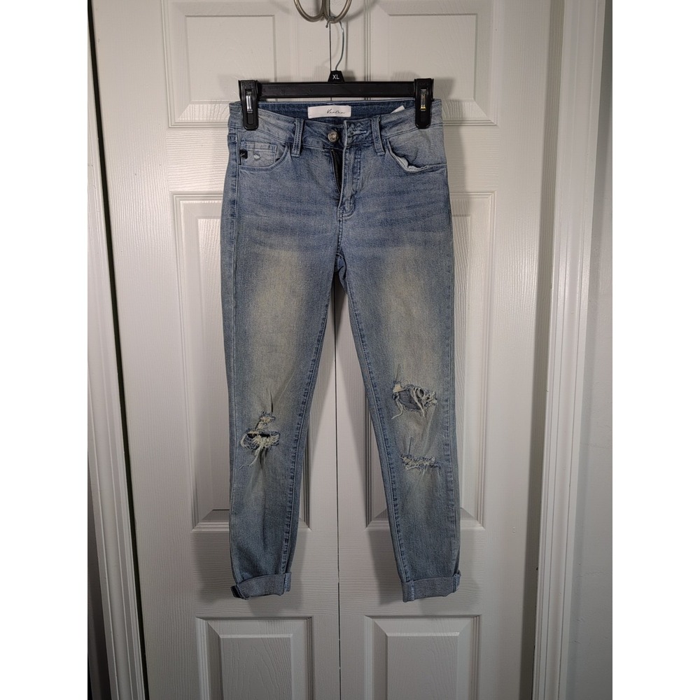 Kancan Woman's Skinny Cuffed Distressed Denim Jeans Size 3/25